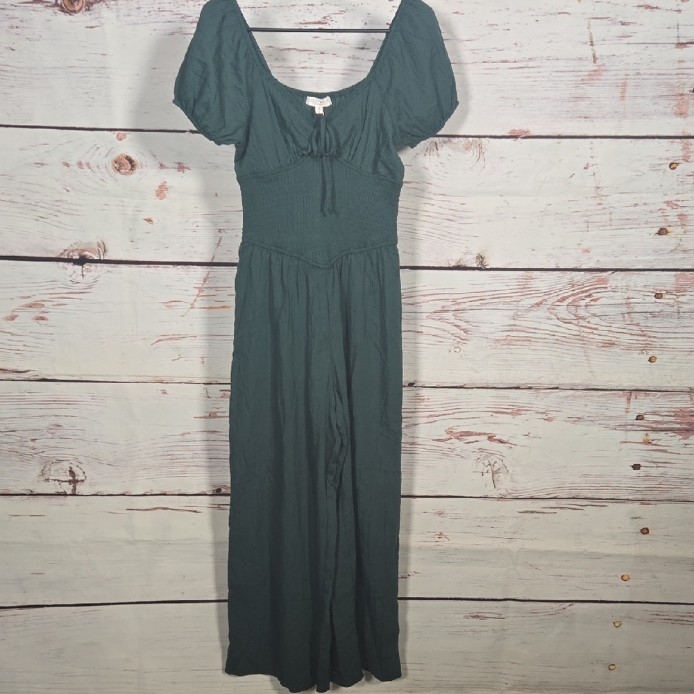 bailey blue Forest Green Smocked-Waist  Jumpsuit